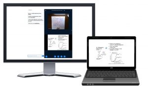 Schematische Darstellung des Bildschirm-Arrangements einer MLUconf-e-Vorlesung durch den Dozenten